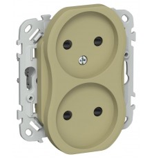 FLITE Розетка 2-ая без заземления со шторками 10А РСш02-0-ФлО оливковый  FI-R23-10-K26  IEK