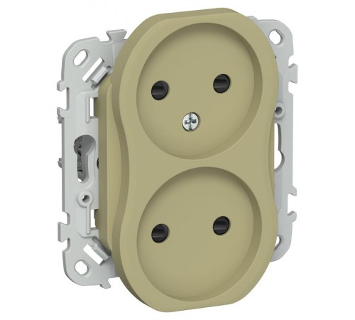FLITE Розетка 2-ая без заземления со шторками 10А РСш02-0-ФлО оливковый  FI-R23-10-K26  IEK