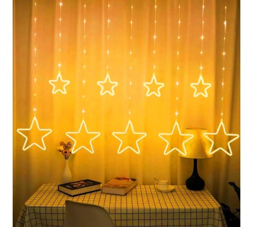 Гирлянда занавес  Неоновые звезды, теплый белый, 2,4 м* 08 м, ЕGNIG - ST  , 220 V,  8 режимов, длина провода 1,5 м, IP2  Б0051877  ЭРА