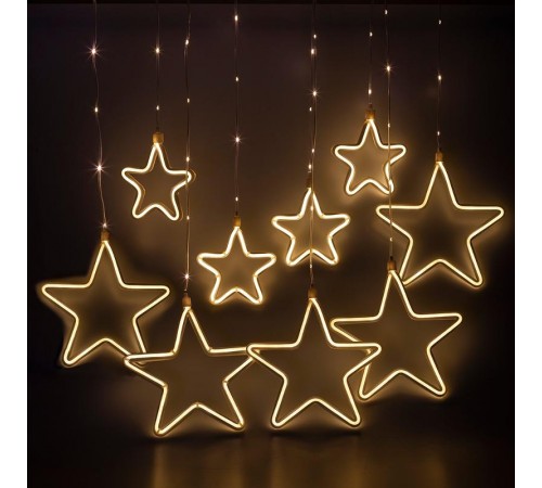 Гирлянда занавес  Неоновые звезды, теплый белый, 2,4 м* 08 м, ЕGNIG - ST  , 220 V,  8 режимов, длина провода 1,5 м, IP2  Б0051877  ЭРА