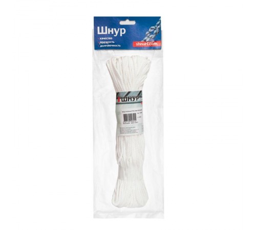 Шнур плетеный ПЭ 3,5 мм, 16-пряд, белый, 50 м  140356  Tech-KREP