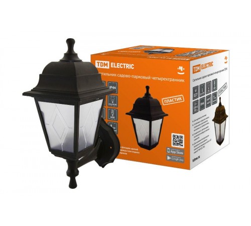 Светильник садово-парковый НБУ 04-60-001 четырехгранник, настенный, пластик, расс.пластик, черный  SQ0330-0764  TDM