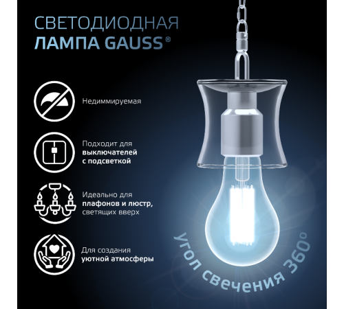 Лампа светодиодная Filament А70 30W 3100lm 4100К Е27 LED 1/10/40  102902230  Gauss