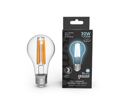 Лампа светодиодная Filament А70 30W 3100lm 4100К Е27 LED 1/10/40  102902230  Gauss