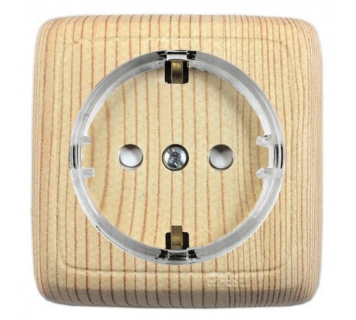 Розетка открытой установки, одноместная, с заземляющим контактом, со шторкой, цвет сосна  РА16-172-02  HEGEL