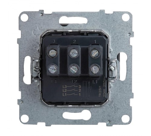 SUNO Выключатель трехклавишный 20АХ 250В. Винтовые зажимы. Цвет "Алюминий"  721303  Legrand