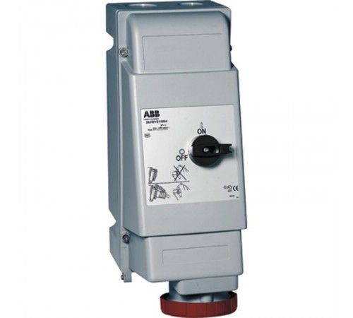 Розетка для тяжелых условий с выключателем и механической блокировкой 263MVS6WH, 63A, 2P+E, IP67, 6ч  2CMA162828R1000  ABB