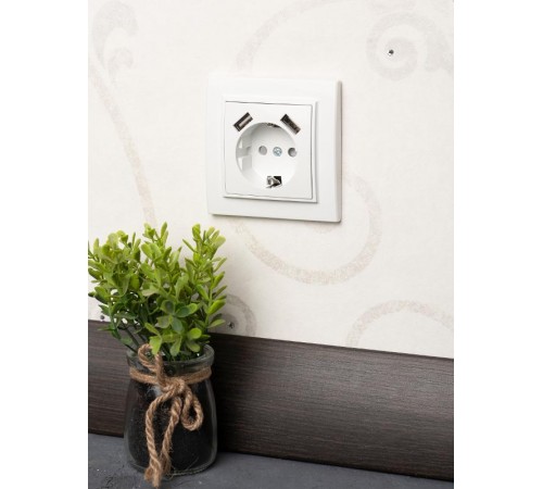 Минск Розетка 1-местная СП с заземлением и крышкой 16А белая с защ. штор. EKF Basic  ERR16-029-100  EKF