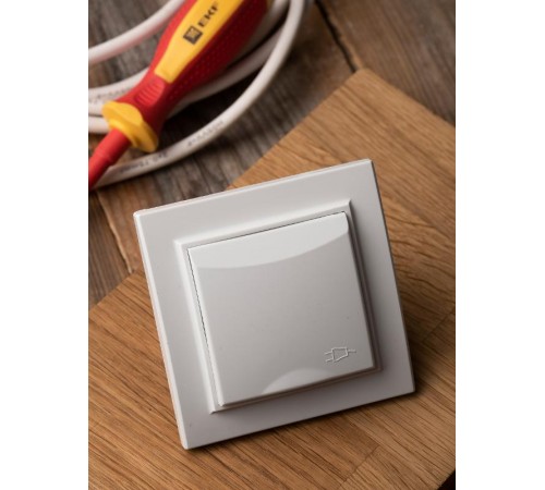 Минск Розетка 1-местная СП с заземлением и крышкой 16А белая с защ. штор. EKF Basic  ERR16-029-100  EKF