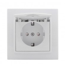 Минск Розетка 1-местная СП с заземлением и крышкой 16А белая с защ. штор. EKF Basic  ERR16-029-100  EKF