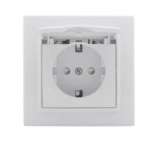 Минск Розетка 1-местная СП с заземлением и крышкой 16А белая с защ. штор. EKF Basic  ERR16-029-100  EKF