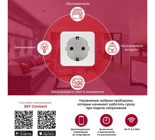 Розетка умная Wi-Fi бел. HomeConnect  RCS-1-WF  EKF