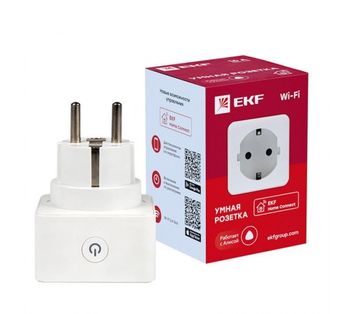Розетка умная Wi-Fi бел. HomeConnect  RCS-1-WF  EKF