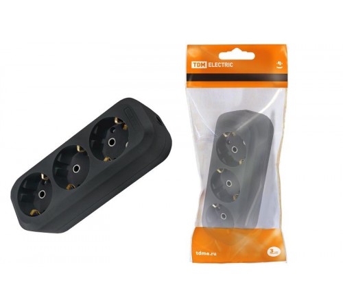 Колодка розеточная 3 гнезда 2П+3 16А 250В черная  SQ1806-0113  TDM