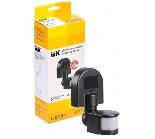 Датчик движения ДД 008 черный, макс. нагрузка 1100Вт, угол обзора 180град., дальность 12м, IP44,  LDD10-008-1100-002  IEK