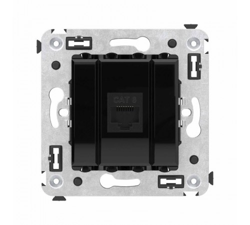 Компьютерная розетка RJ-45 без шторки в стену, кат.6 одинарная, "Avanti", "Черный квадрат"  4402693  DKC