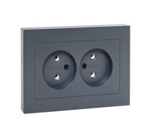 Механизм розетки двойной, 16А, без заземления, без шторок, с рамкой, графит Эпика  UP1-SOG-200 EKF