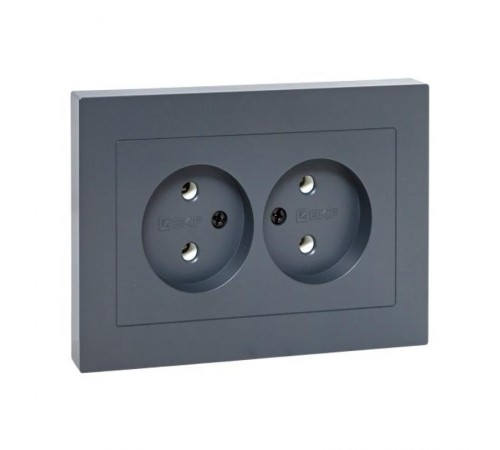 Механизм розетки двойной, 16А, без заземления, без шторок, с рамкой, графит Эпика  UP1-SOG-200 EKF