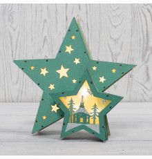 Деревянная фигура с подсветкой Домик Звездочета бирюзовая 26х7х25 см,  504-019  NEON-NIGHT