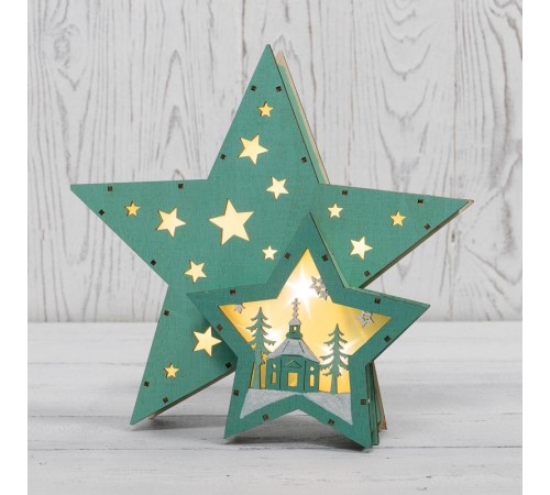 Деревянная фигура с подсветкой Домик Звездочета бирюзовая 26х7х25 см,  504-019  NEON-NIGHT