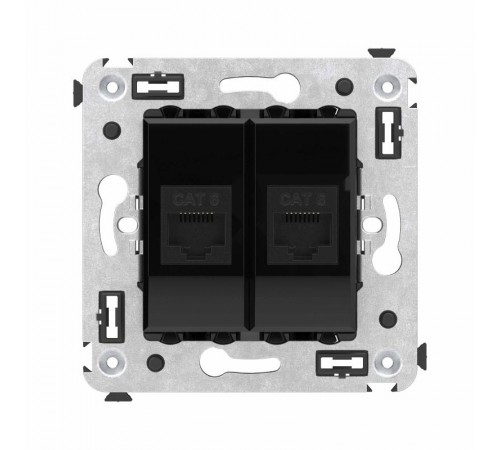 Компьютерная розетка RJ-45 без шторки в стену, кат.6 двойная, "Avanti", "Черный квадрат"  4402694  DKC
