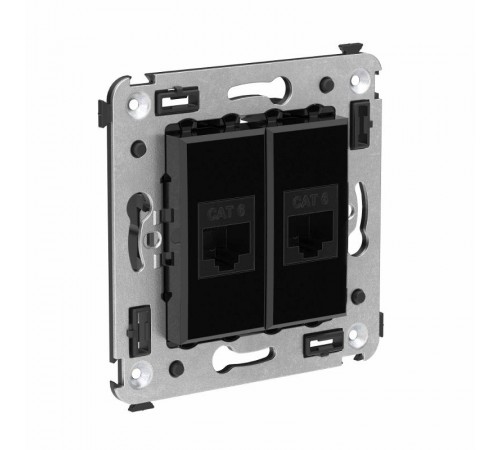 Компьютерная розетка RJ-45 без шторки в стену, кат.6 двойная, "Avanti", "Черный квадрат"  4402694  DKC