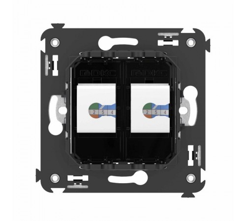 Компьютерная розетка RJ-45 без шторки в стену, кат.6 двойная, "Avanti", "Черный квадрат"  4402694  DKC