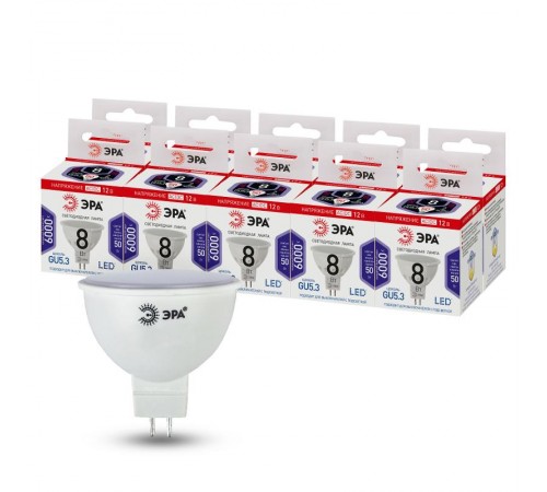 Лампа светодиодная STD LED MR16-8W-12V-860-GU5.3 GU5.3 8Вт софит холодный дневной свет  Б0049095  ЭРА