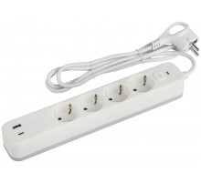 Сетевой фильтр  USF-4es-3m-2xUSBAC-W с базовой защитой с заземлением с выключателем 4 розетки+2xUSBA+C 2,4A 3м 10А   Б0059573  ЭРА