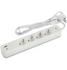 Сетевой фильтр  USF-4es-1,5m-2xUSBAC-W с базовой защитой с заземлением с выключателем 4 розетки+2xUSBA+C2,4A 1,5м 10А   Б0059571  ЭРА