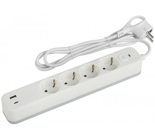 Сетевой фильтр  USF-4es-3m-2xUSBAC-W с базовой защитой с заземлением с выключателем 4 розетки+2xUSBA+C 2,4A 3м 10А   Б0059573  ЭРА