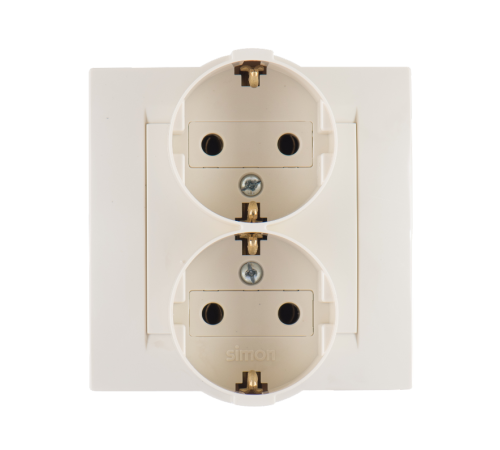 Simon 15 Сл. кость Розетка двойная с/з Schuko, 16А 250В, винт. зажим  1590459-031  Simon