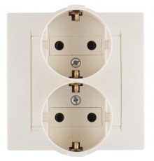 Simon 15 Сл. кость Розетка двойная с/з Schuko, 16А 250В, винт. зажим  1590459-031  Simon