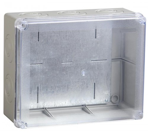 Коробка распределительная КМ4134 для о/п 240х195х90 мм IP55 (RAL7035, монт. плата, кабельные вводы 5 шт)  UKO10-240-195-090-K53-55  IEK