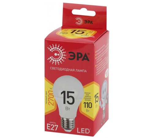 Лампа светодиодная ЭКО LED A60-15W-827-E27 R (диод, груша, 15Вт, тепл, E27)  Б0046355  ЭРА
