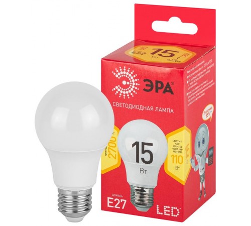 Лампа светодиодная ЭКО LED A60-15W-827-E27 R (диод, груша, 15Вт, тепл, E27)  Б0046355  ЭРА