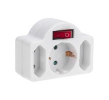 Тройник электрический 16А с/з + 2х2,5А с выключателем и защитными шторками, белый  11-1086  REXANT