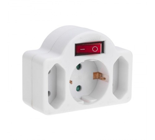 Тройник электрический 16А с/з + 2х2,5А с выключателем и защитными шторками, белый  11-1086  REXANT