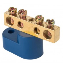 Шина "0" N (6х9мм) 4 отверстия латунь синий угловой изолятор EKF PROxima  sn0-63-04-1  EKF