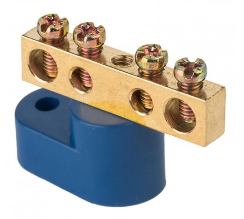 Шина "0" N (6х9мм) 4 отверстия латунь синий угловой изолятор EKF PROxima  sn0-63-04-1  EKF