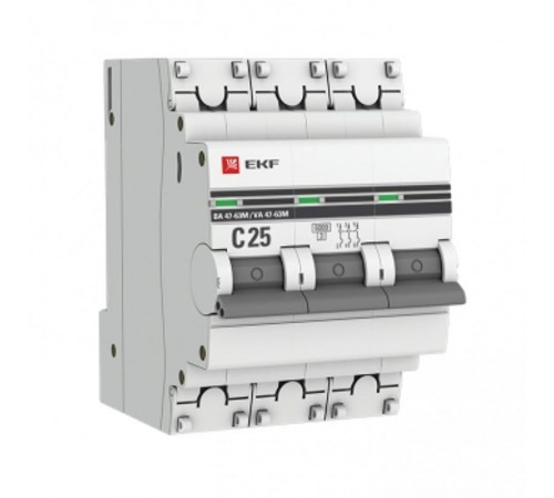 Авт. выкл. 3P 25А (C) 6кА ВА 47-63M   mcb4763m-6-3-25C-pro  EKF (замена - M63MA6325C)