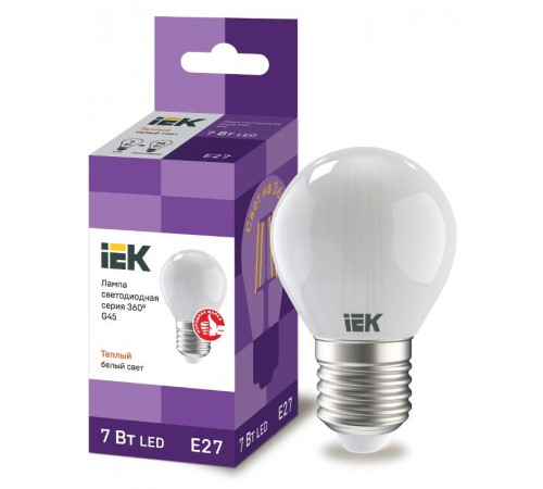 Лампа светодиодная G45 шар матовая 7Вт 230В 3000К E27 серия 360°  LLF-G45-7-230-30-E27-FR  IEK