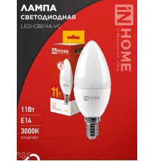 Лампа светодиодная LED-СВЕЧА-VC 11Вт 230В Е14 3000К 990Лм  4690612020464  IN HOME