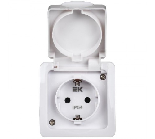 ГЕРМЕС PLUS белый Розетка 1-местная О/У с/з с крышкой РСб20-3-ГПБб IP54  ERMP12-K01-16-54-EC  IEK