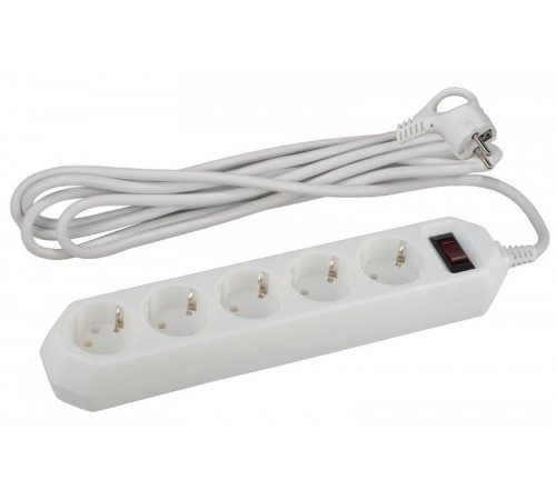 Сетевой фильтр USF-5es-3m-W   (белый) с заземл, 3x0,75мм2, с выкл, 5гн, 3м (20/600) Б0019033  ЭРА