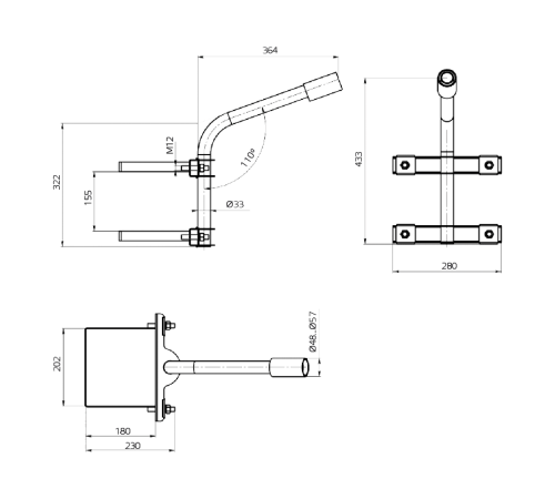 Кронштейн для уличных светильников на опору с 2 хомутами 625х460х680 D48мм  903265302  Gauss