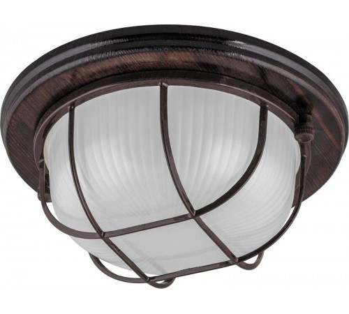 Светильник накладной пылевлагозащищенный под лампу НБО 03-60-022 220V 60Вт Е27 IP54 дерево, орех, круг, с решеткой  11574  FERON