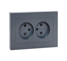 Механизм розетки двойной, 16А, без заземления, со шторками, с рамкой, графит Эпика  UP1-SOG-201 EKF
