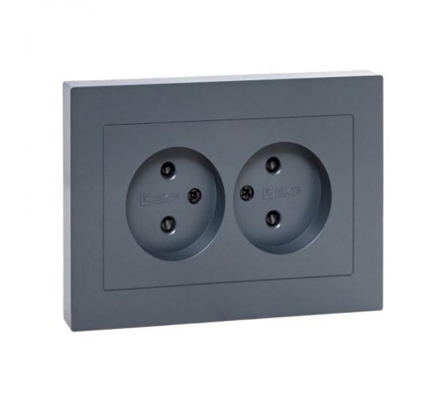 Механизм розетки двойной, 16А, без заземления, со шторками, с рамкой, графит Эпика  UP1-SOG-201 EKF