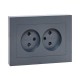 Механизм розетки двойной, 16А, без заземления, со шторками, с рамкой, графит Эпика  UP1-SOG-201 EKF